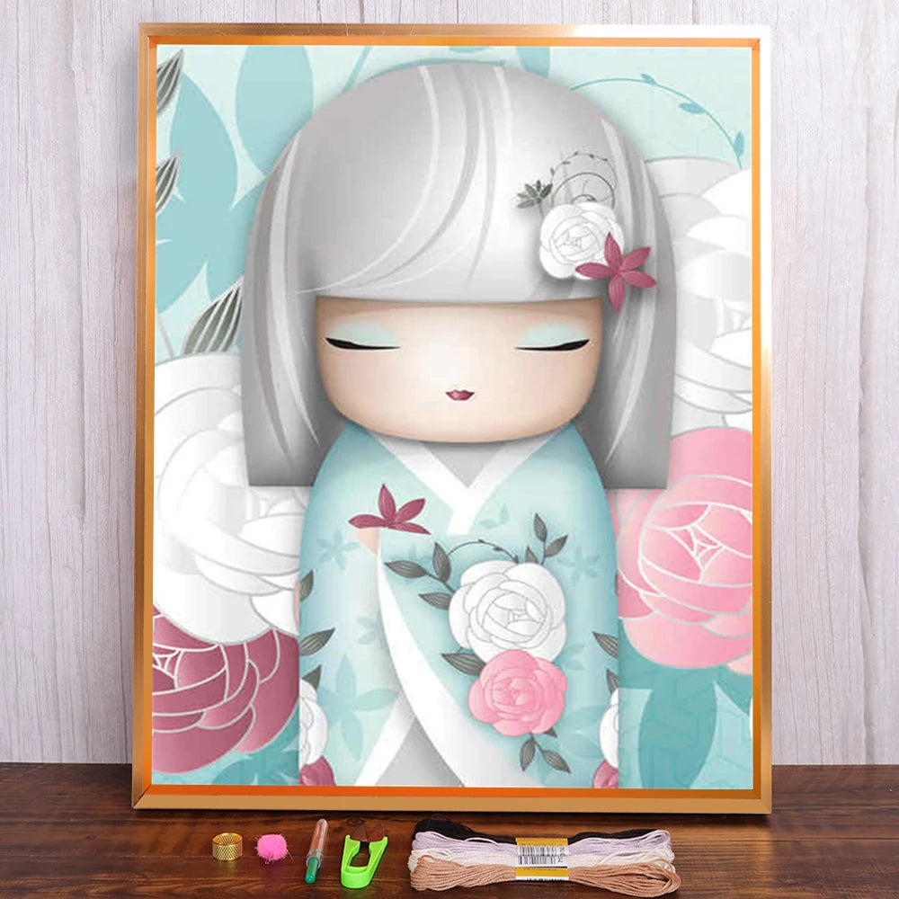 Kits de broderie point de croix Dessin japonais Geisha imprimé