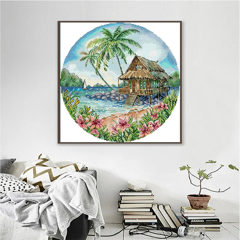 Kits de points de croix Joy Sunday Island View 11 CT 14 CT 16 CT