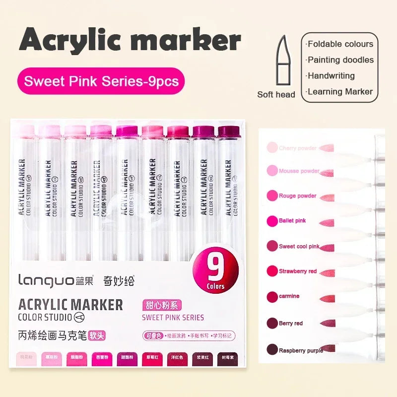 Boites de 9 Marqueurs à l'acrylique Languo Différentes nuances disponibles