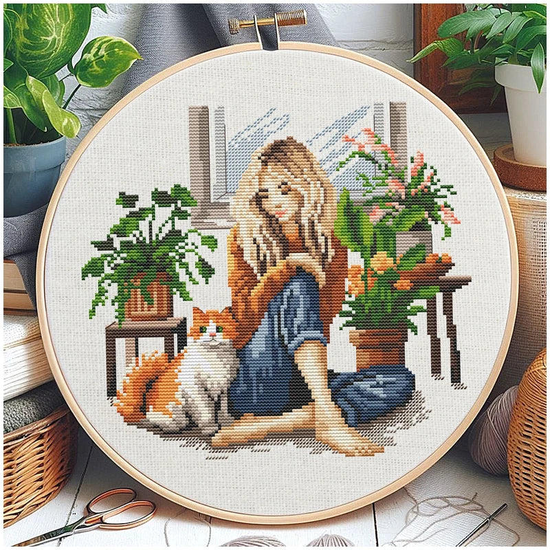 Beaux kits de points de croix comptés de qualité Jeune fille et ses loisirs 14CT 16CT 18CT toile vierge