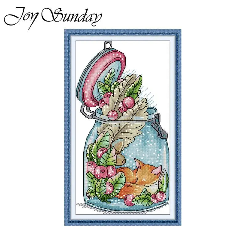 Ensemble de Broderie de Point de Croix ou point compté Renard dans une Bouteille Toile Imprimée ou vierge Aida 16CT 14CT 11CT