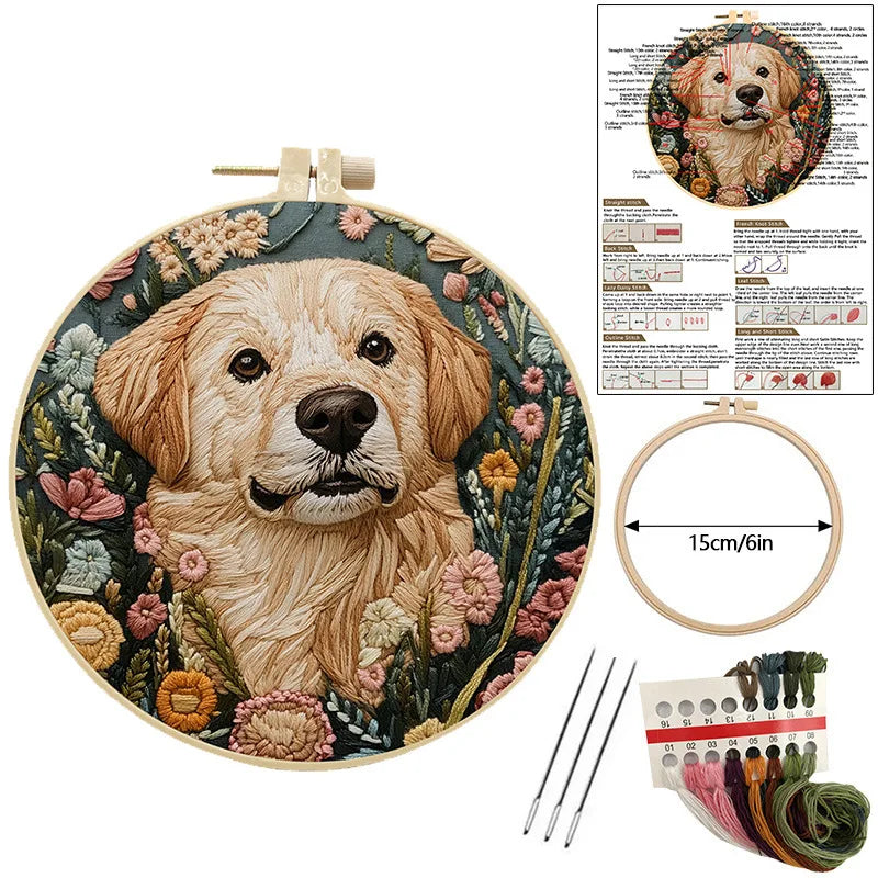 Kits de inicio para bordar perros, juego de punto de cruz para principiantes