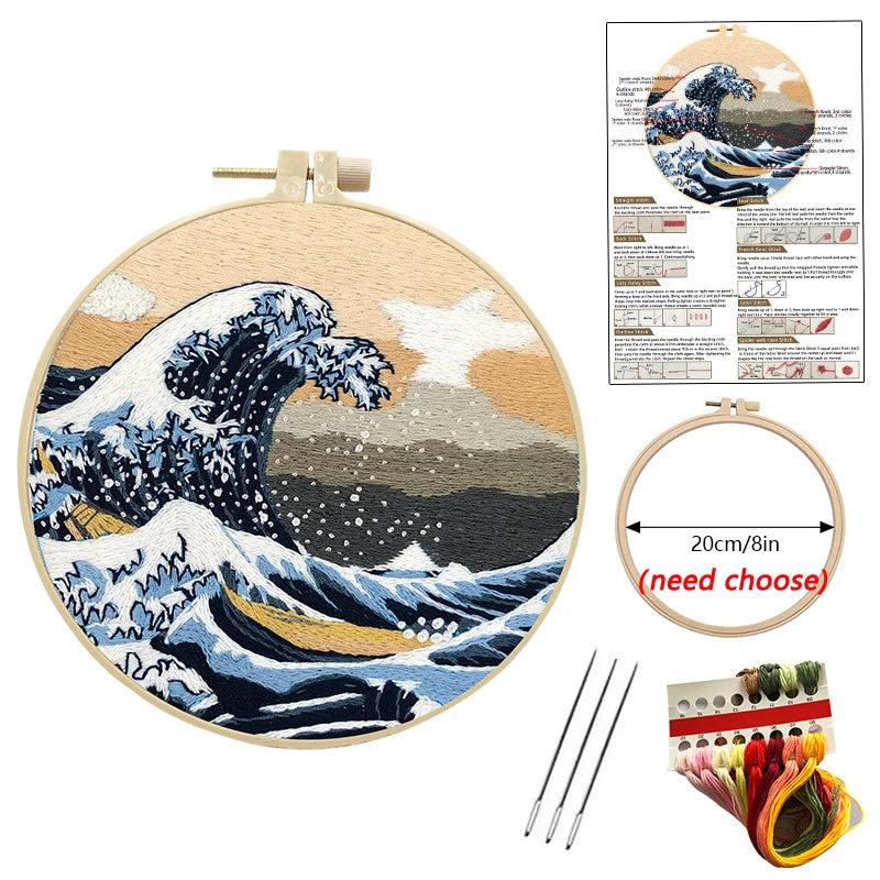 Kit de broderie à la main pour adultes débutants, kit de point de croix estampillé La vague