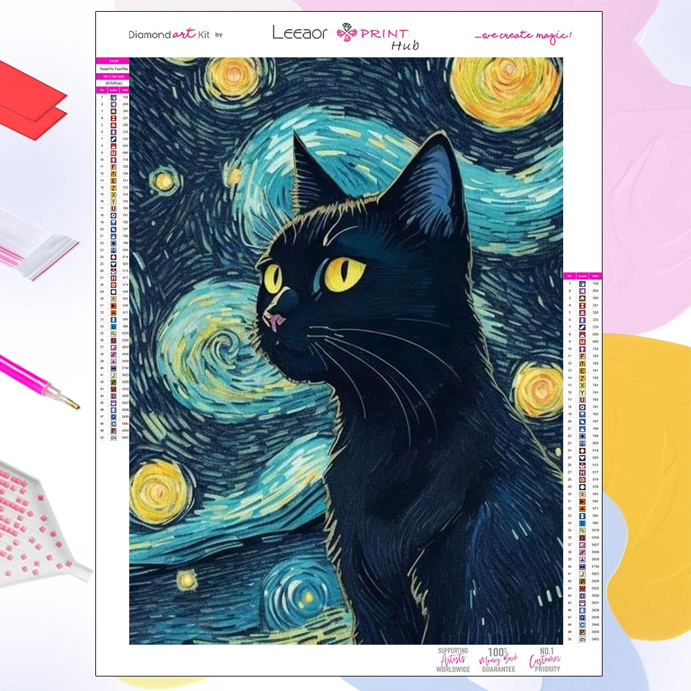 Van Gogh Starry Night Cat Diamond Paintings