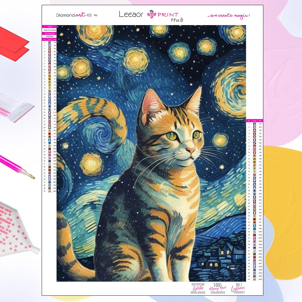 Van Gogh Starry Night Cat Diamond Paintings