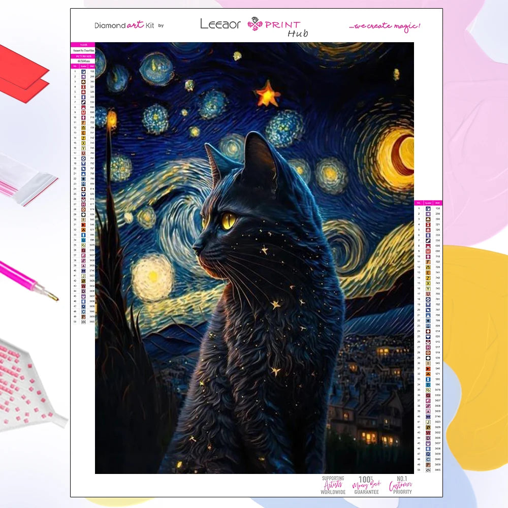 Van Gogh Starry Night Cat Diamond Paintings