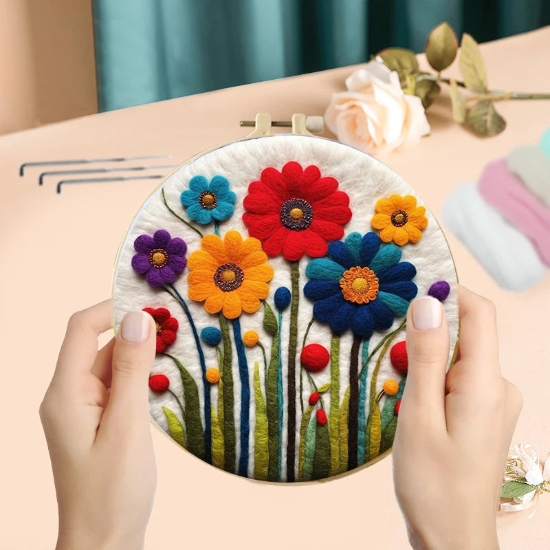 DIY kits de Peinture en feutre de laine fleurs colorées, peinture créative en feutre