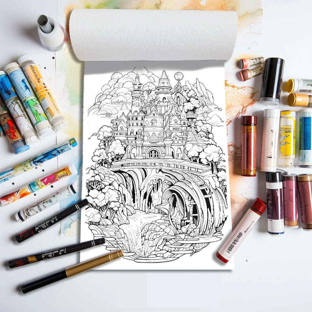 A4 Coloring Book for Teens and Adults Fantasy Islands 25 Different Designs, 100gsm Thick Anti-Stress Paper