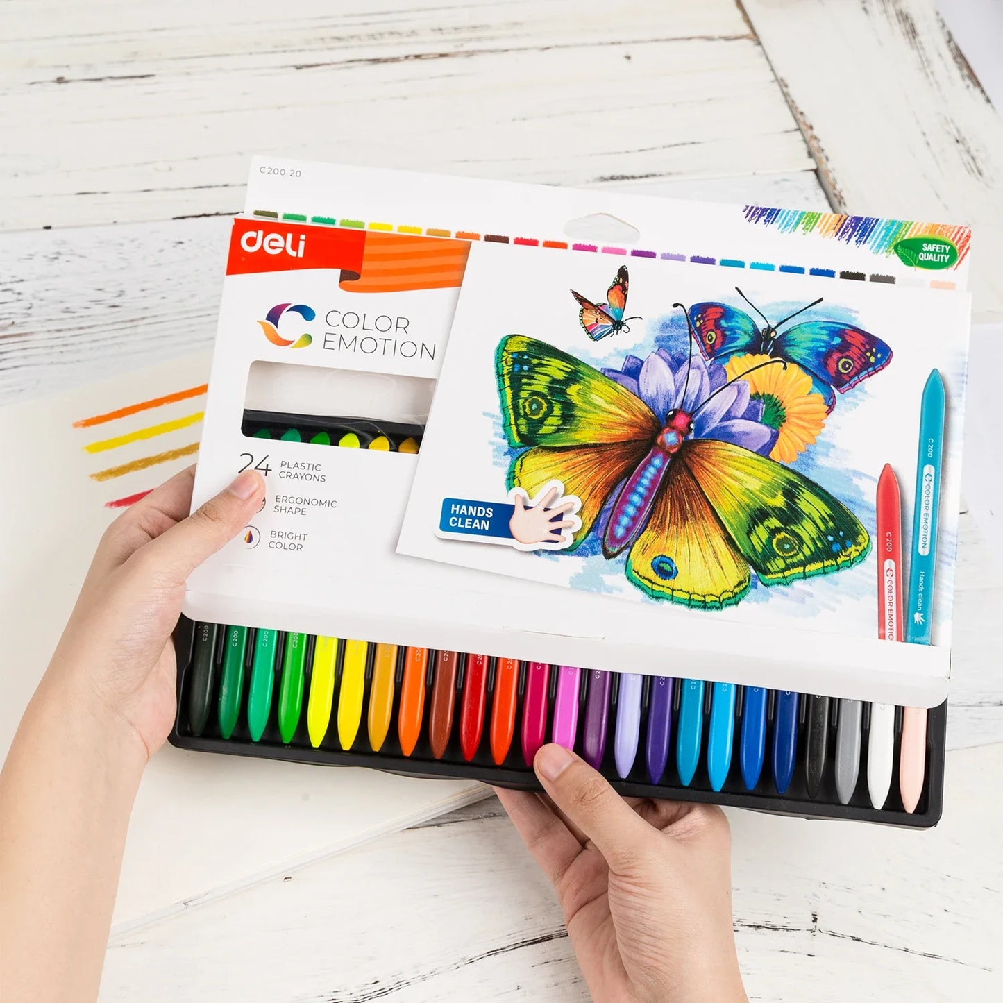 Crayon de cire Deli 12/24 Couleurs lavable Non toxique pour enfant
