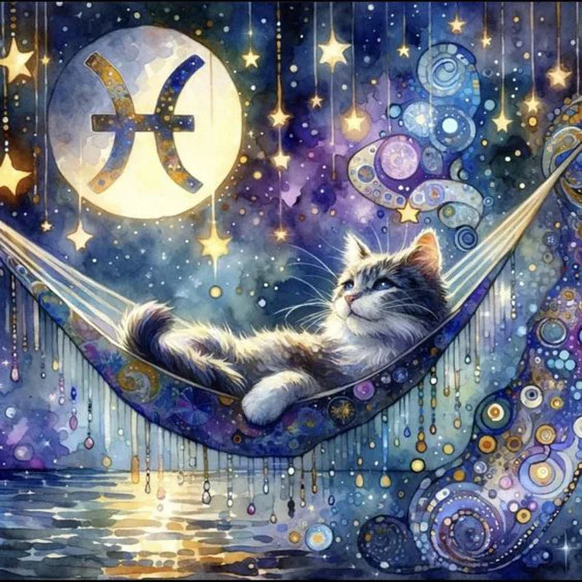 Peintures à Diamants Femme bleue Chat