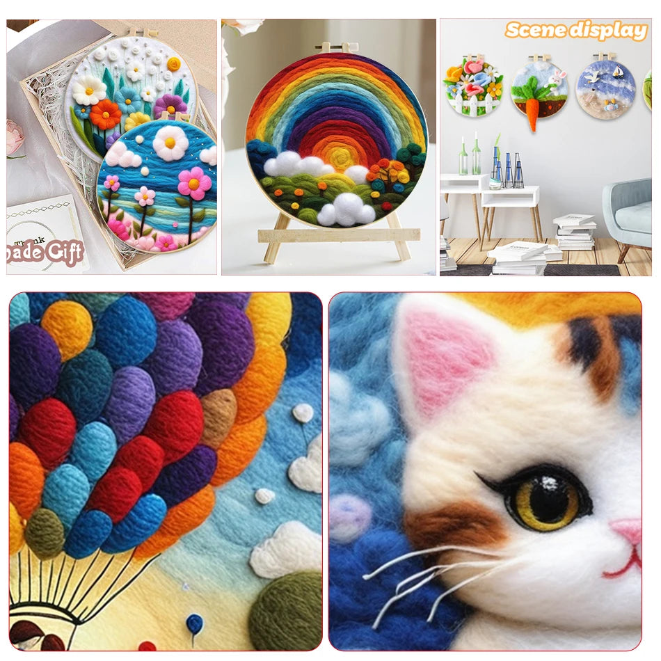 Feutrage DIY Kits de peinture en laine bricolage avec cadre