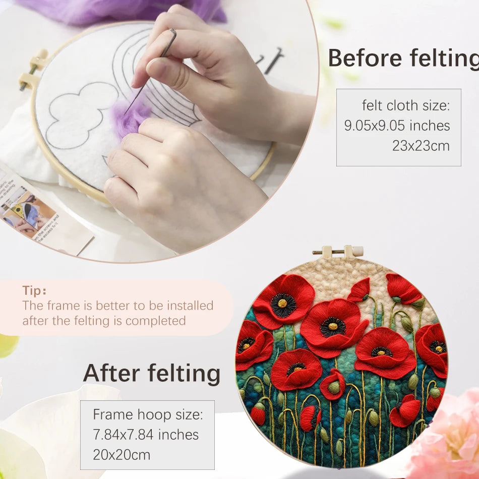 Kits de feutrage peinture avec cadre de broderie fleur paysage