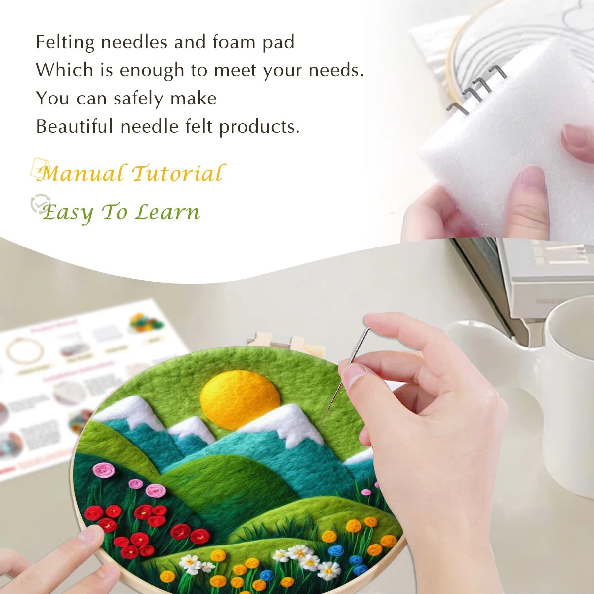 DIY Kits de feutrage en laine facile à utiliser Montagnes paysages ciel