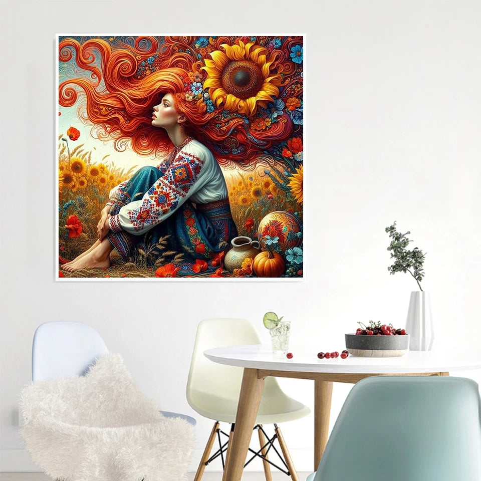 Pinturas de diamantes Mujer en un campo