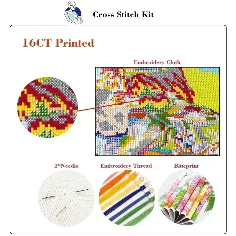 Kit de points de croix Joy Sunday, rues d'automne tissu compté imprimé ou vierge 16CT 14CT 11CT
