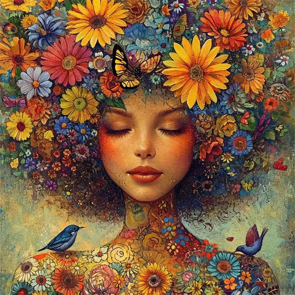 Peinture à diamants Femme en fleurs portrait
