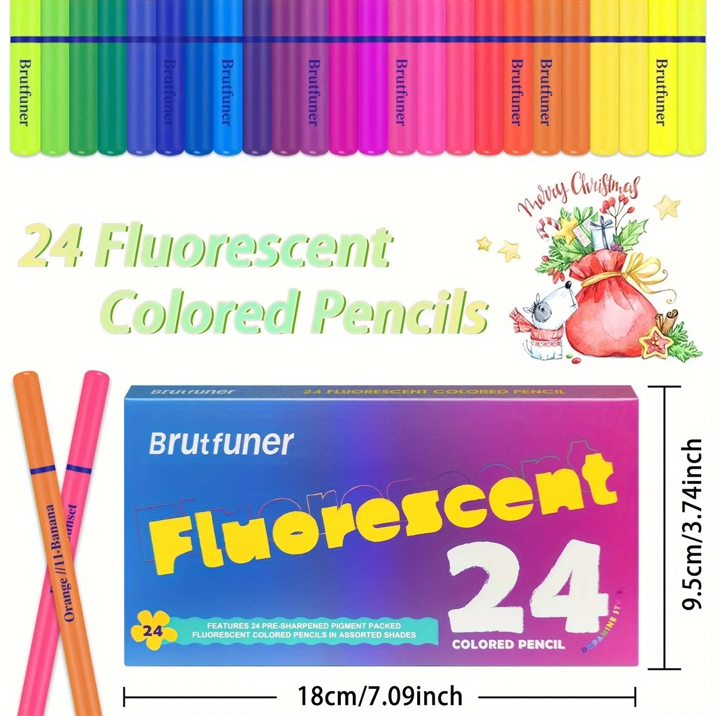 Brutfuner 24 crayons de couleur néon, fluorescente