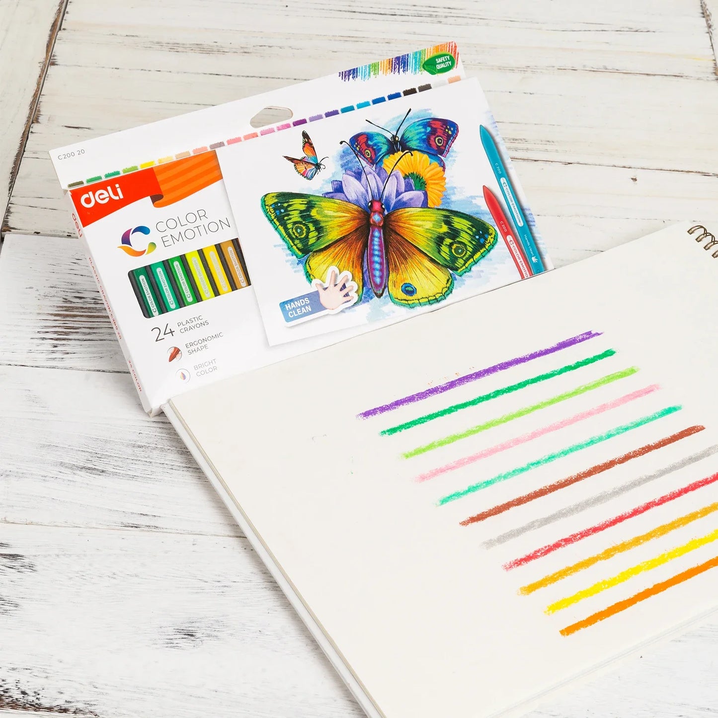 Crayon de cire Deli 12/24 Couleurs lavable Non toxique pour enfant