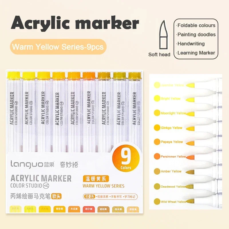 Boites de 9 Marqueurs à l'acrylique Languo Différentes nuances disponibles