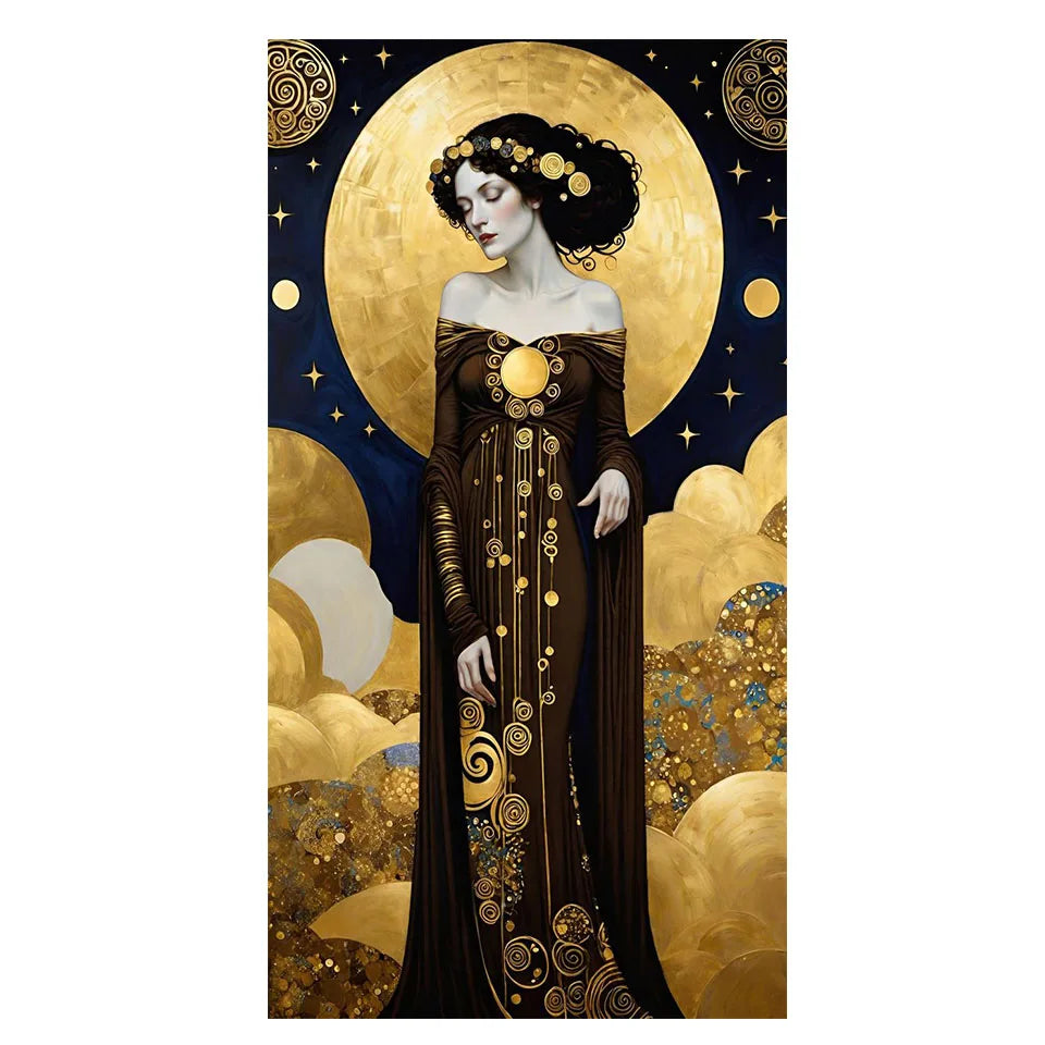 5D Diamond Painting Woman on a Golden Background in Klimt Style