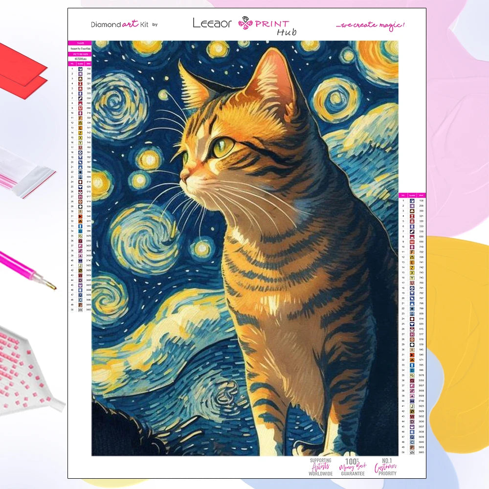 Van Gogh Starry Night Cat Diamond Paintings