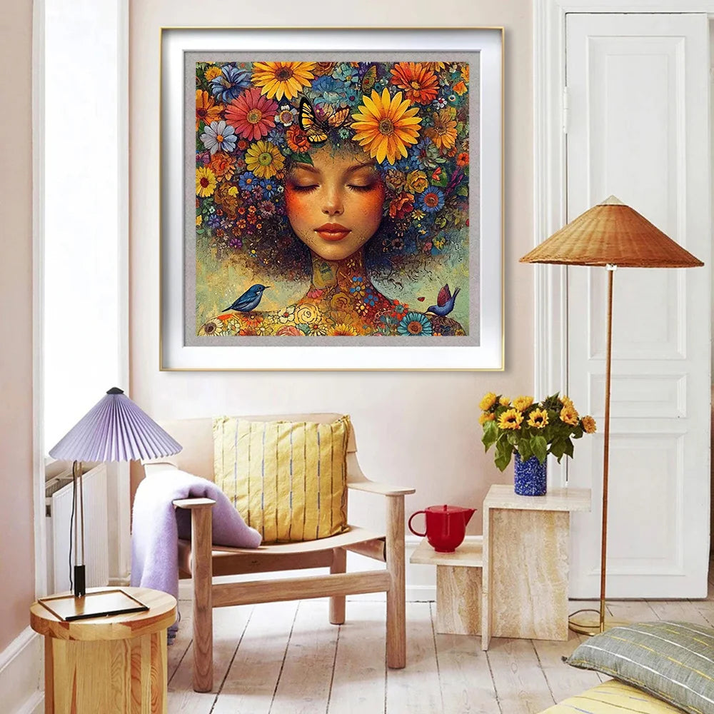 Peinture à diamants Femme en fleurs portrait