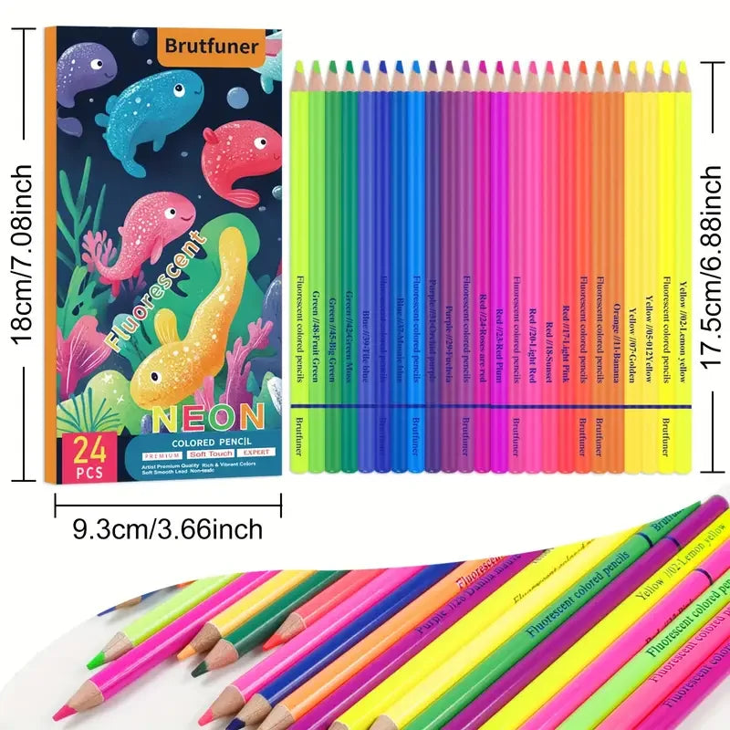 Brutfuner 24 crayons de couleur fluorescents à base d'huile