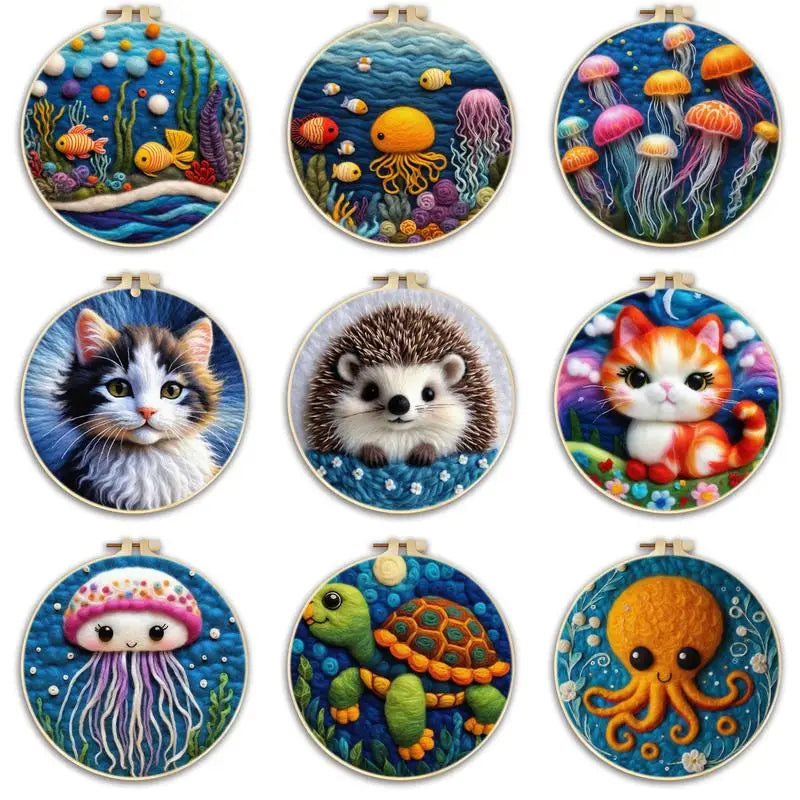 Kits de feutrage peinture avec cadre de broderie 20x20 cm animal