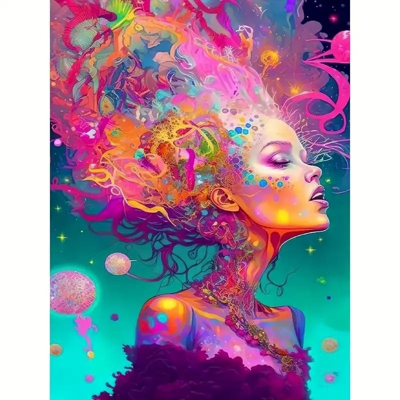 Pintura de diamante mujer cabello coloreado