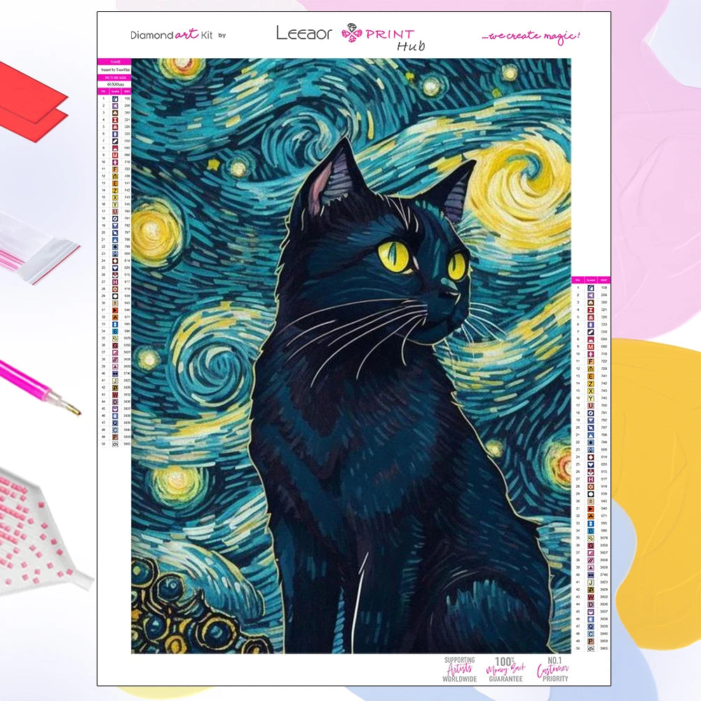 Van Gogh Starry Night Cat Diamond Paintings