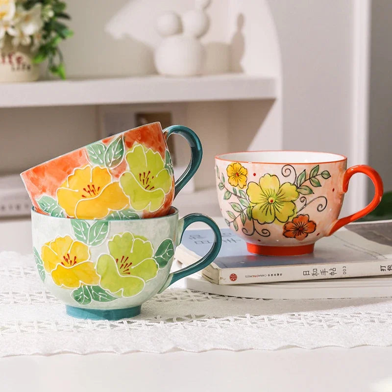 Tasse florale en forme de bol en céramique 500ml petit déjeuner