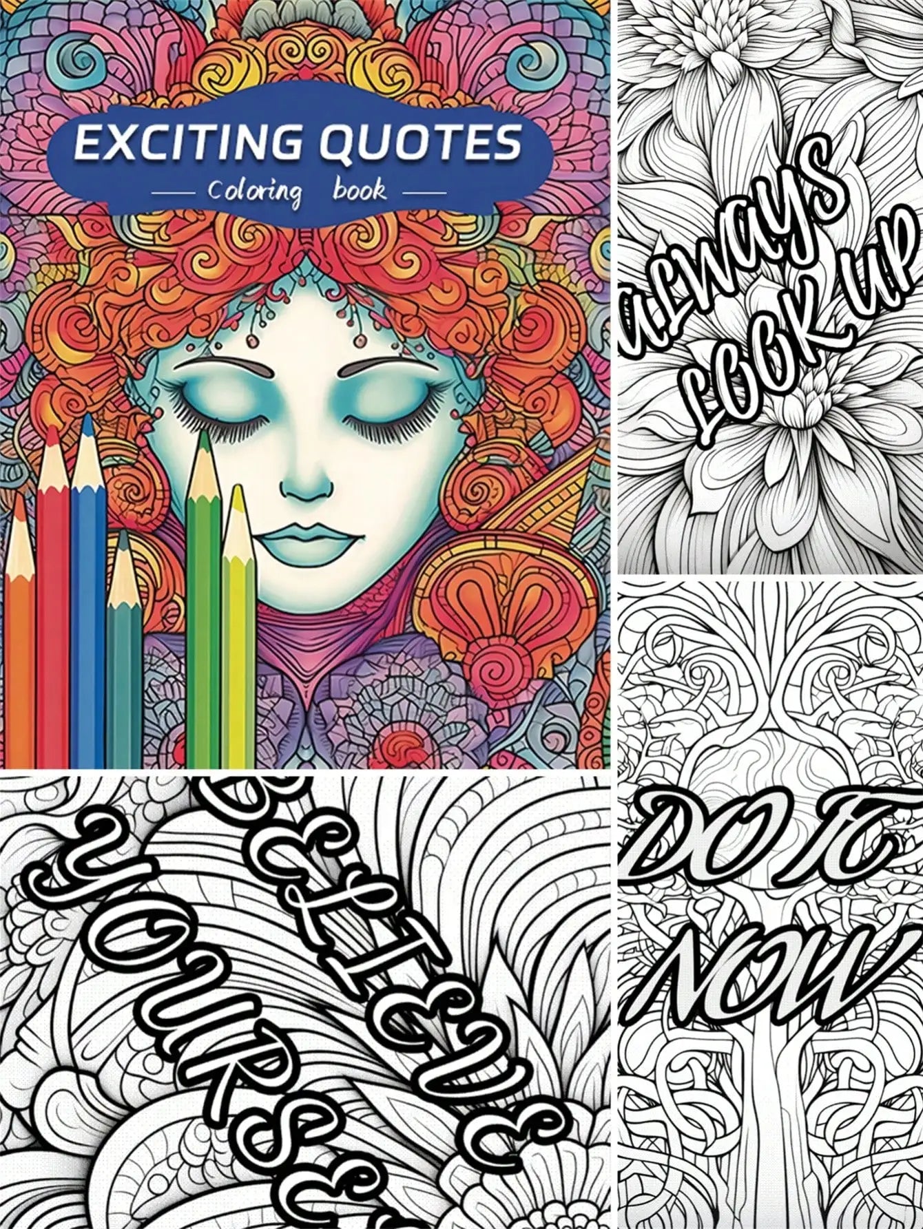 22 Pages Anti-Stress Coloring Book with Motivational Phrase