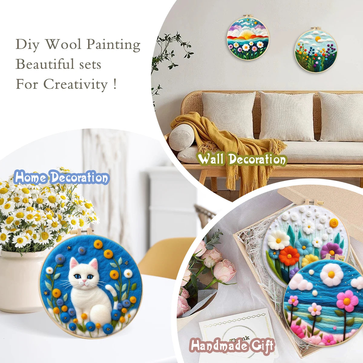 Kits de feutrage peinture avec cadre de broderie 20x20 cm animal