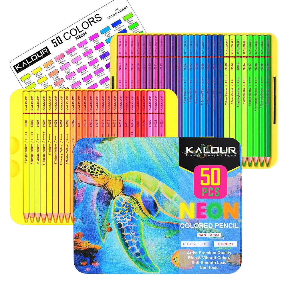 Ensemble de crayons de couleur néon de 50 crayons de dessin de couleur fluorescente