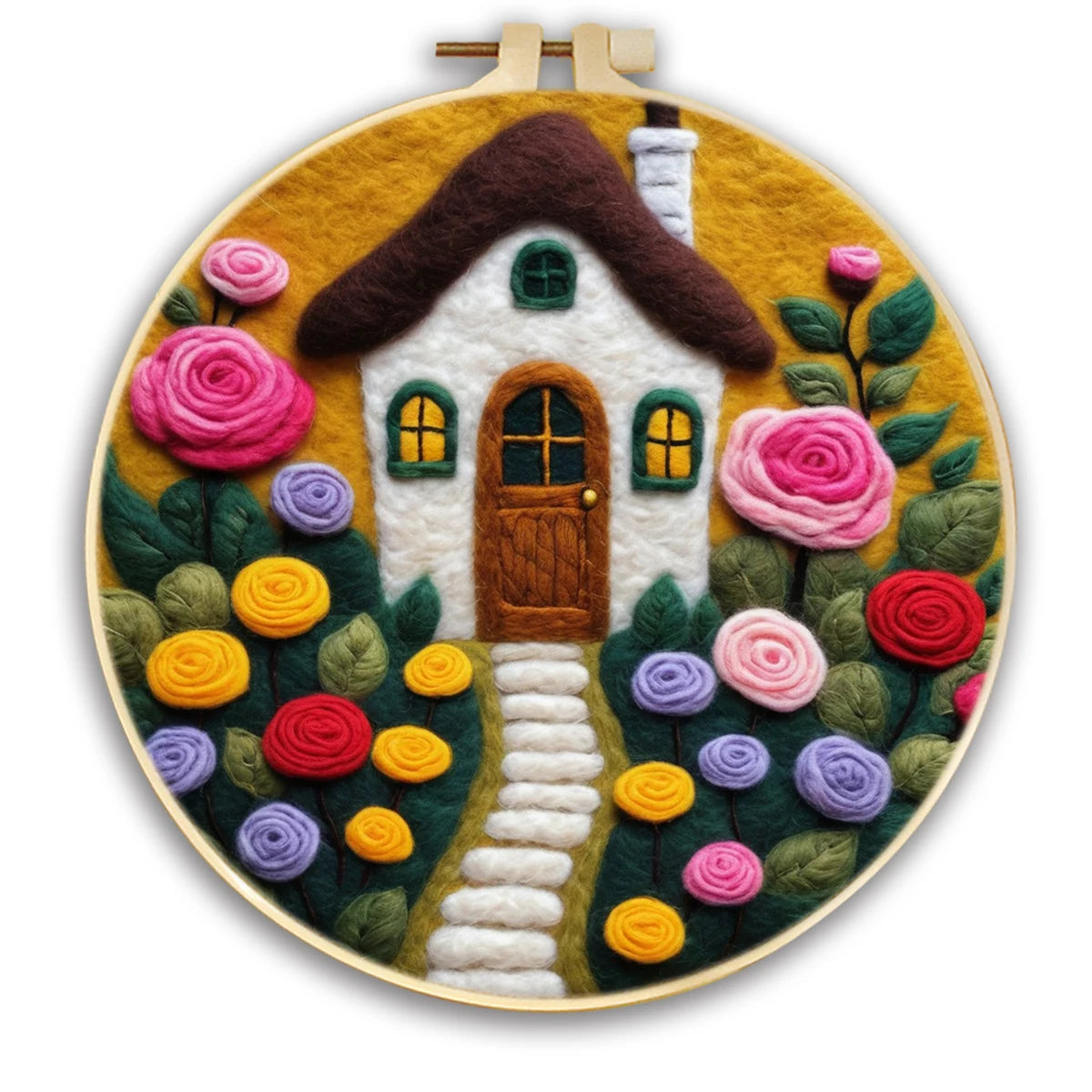 Kits de feutrage peinture avec cadre de broderie fleur paysage