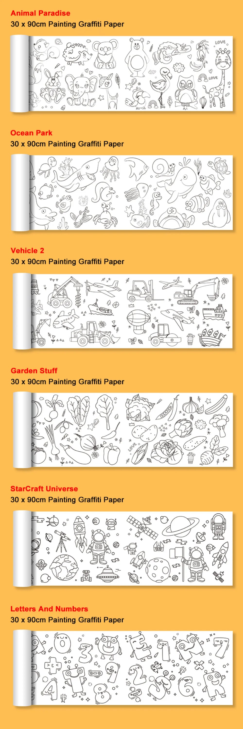 Rouleaux de papier à coloriage 12/6/3M pour enfants