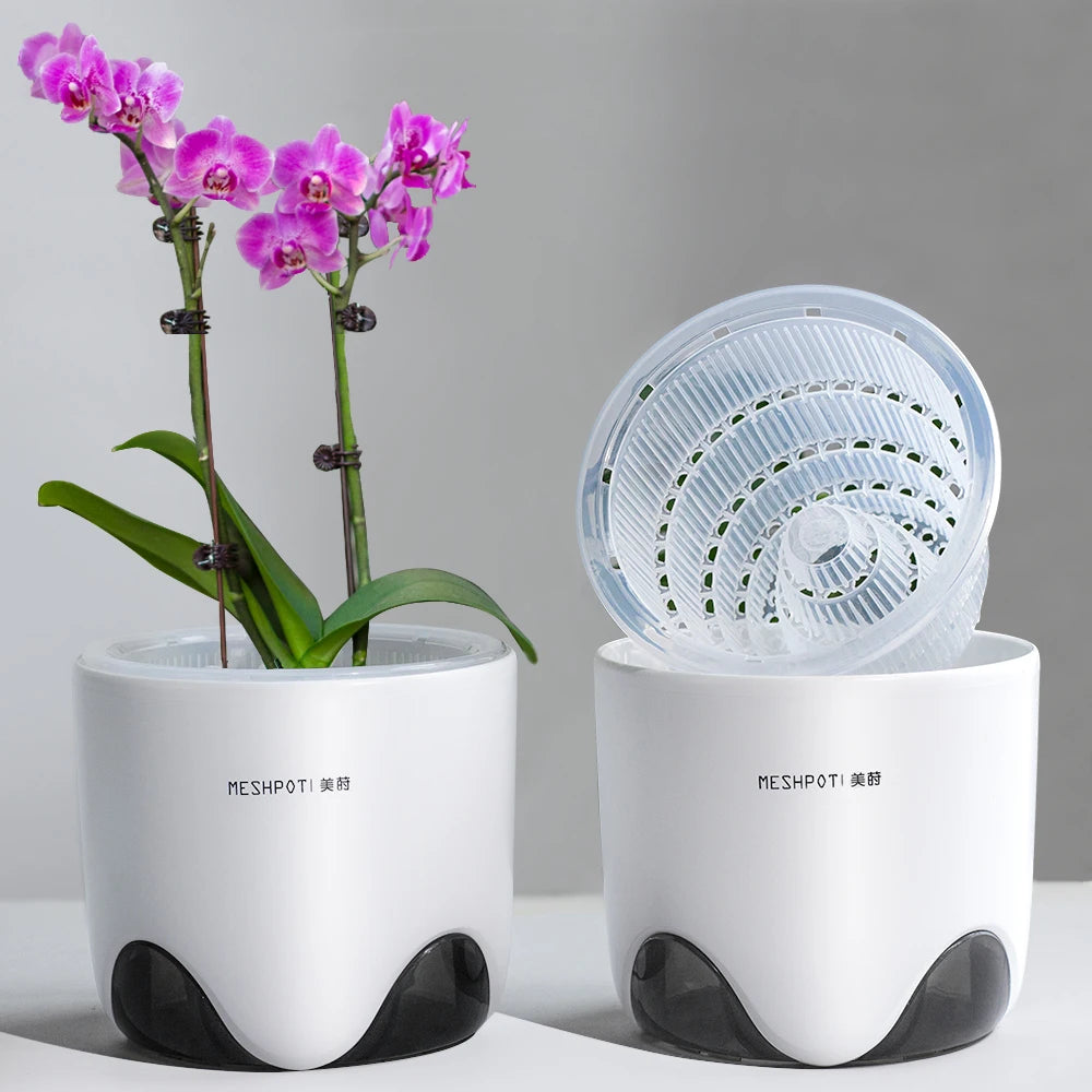 Macetas de plástico para orquídeas de 12 o 15 cm, jardinera de interior transparente de doble capa, contenedor para plantas