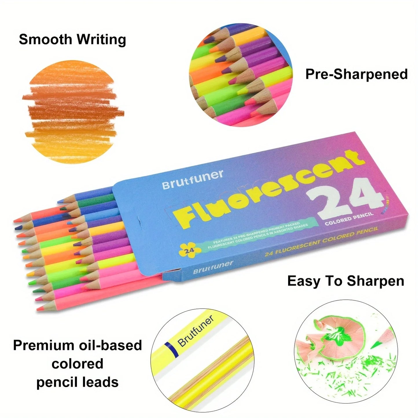 Brutfuner 24 crayons de couleur néon, fluorescente