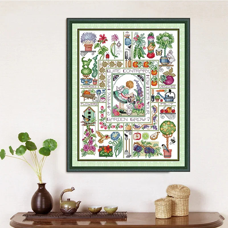 Joy sunday Kit de point de croix Le jardin de Mary pré-imprimée ou toile vierge, tissu estampé Aida , 16CT, 14CT, 11CT