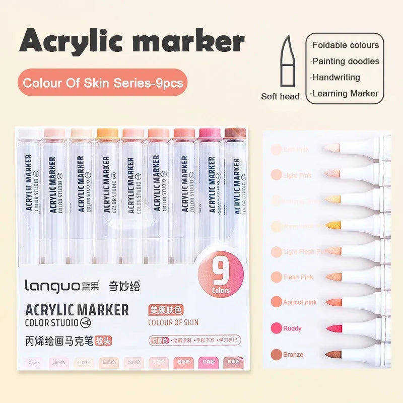 Boites de 9 Marqueurs à l'acrylique Languo Différentes nuances disponibles