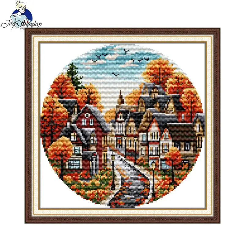 Kit de points de croix Joy Sunday, rues d'automne tissu compté imprimé ou vierge 16CT 14CT 11CT
