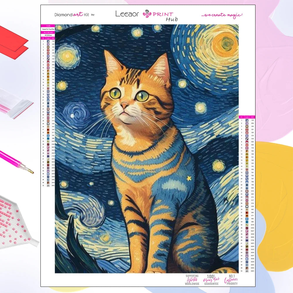 Van Gogh Starry Night Cat Diamond Paintings