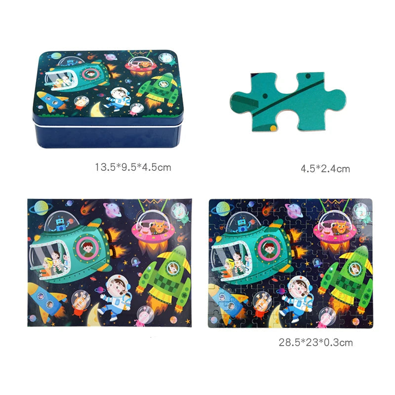 Puzzles for Kids 100 PCS Cartoon Animal Fire Engine Rocket Mermaid Gift Game