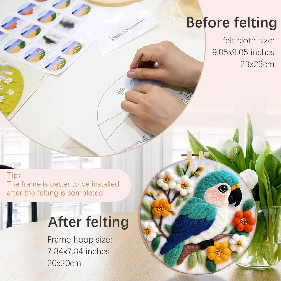 Kits de broderie de peinture en laine, motif d'animaux colorés