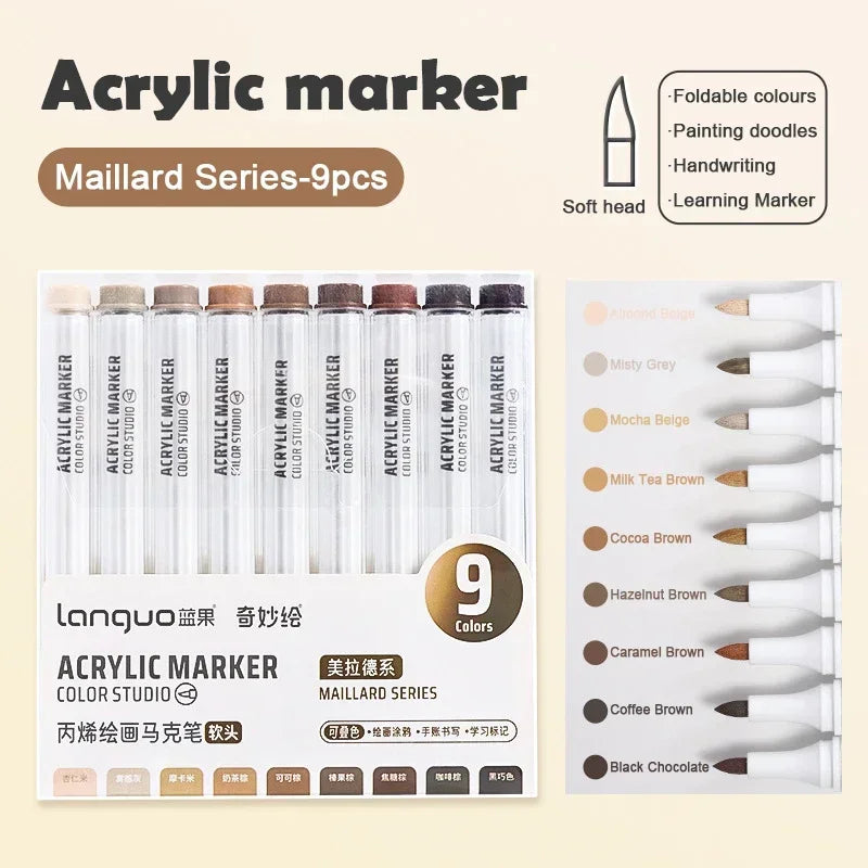 Boites de 9 Marqueurs à l'acrylique Languo Différentes nuances disponibles