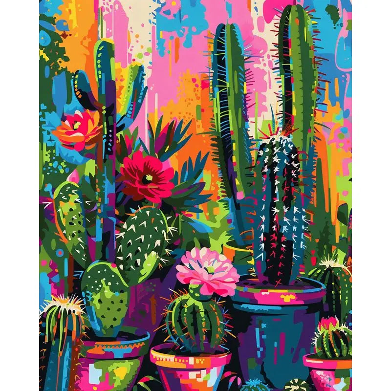 Painting by numbers green plants / Cactus DIY