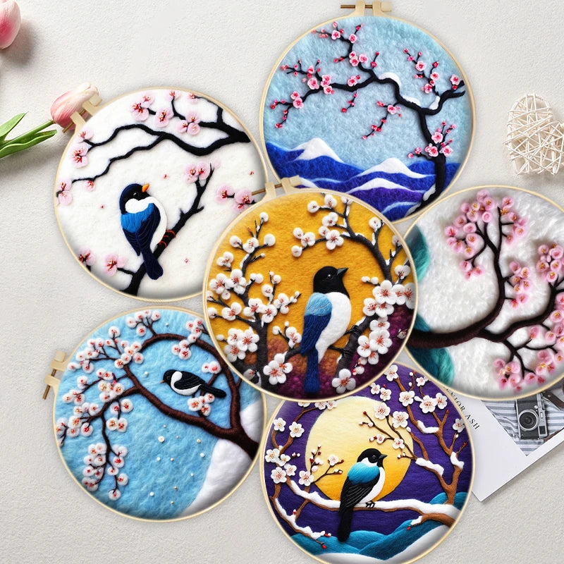 Kits de Peinture en laine feutrée pour débutants, oiseau et arbre, ensemble de démarrage