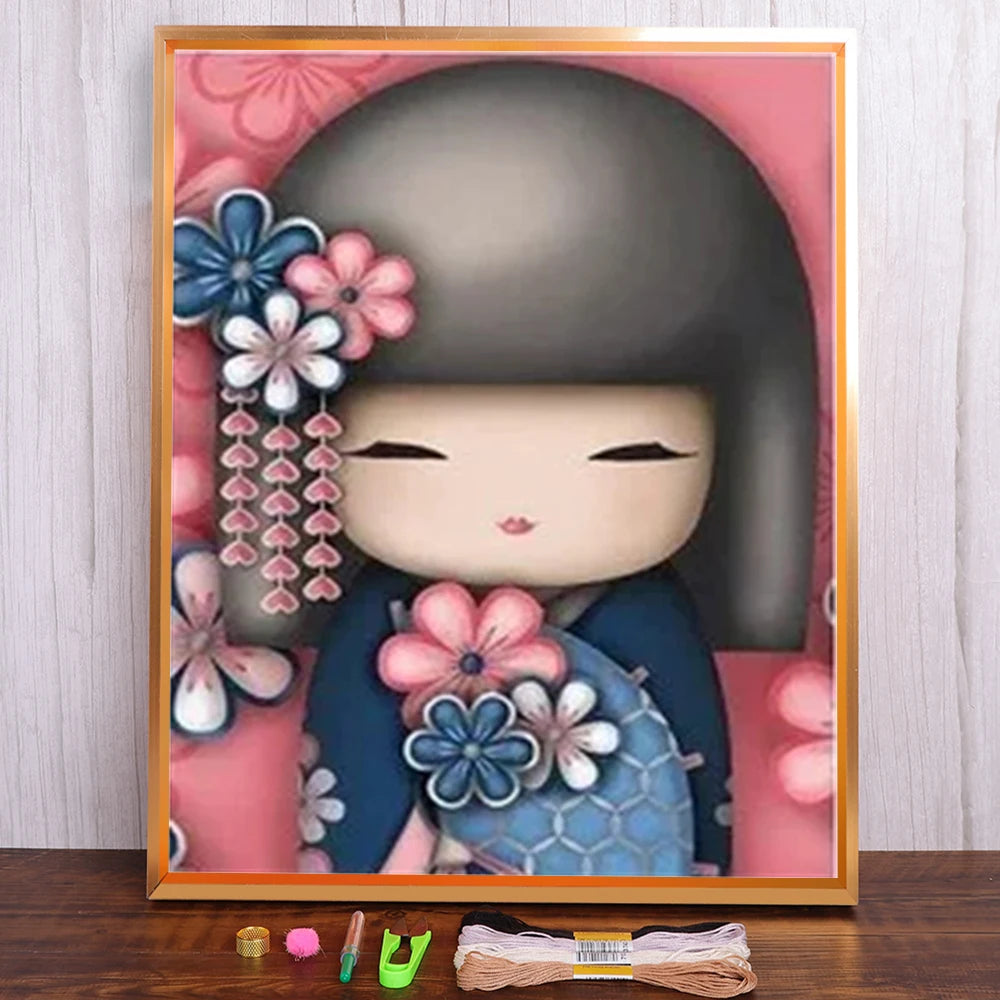 Kits de broderie point de croix Dessin japonais Geisha imprimé