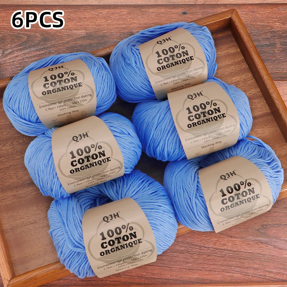 6 Pelotes de Laine en Coton doux 50gr x 6