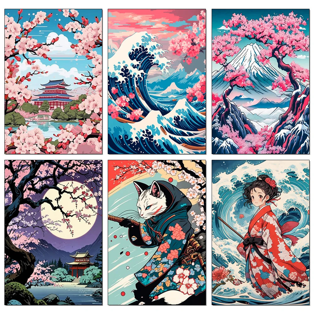 Peintures à diamants fleur de cerisier Fuji Japon